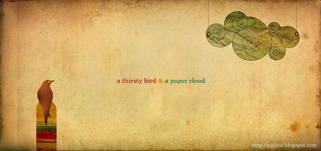 Un poeta sediento mirando una nube de papel Un pájaro poeta mirando una nube de papel