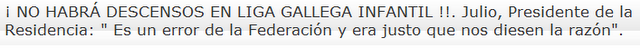 !!ANULADOS LOS DESCENSOS EN LA LIGA GALLEGA INFANTIL POR UN ERROR FEDERATIVO!!