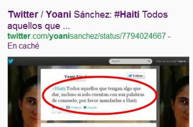 Yoani Sánchez  olvidó mandar a los haitianos hasta su falsa bufanda vieja