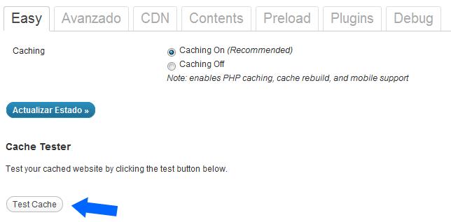 WP Super Cache, Test Cache