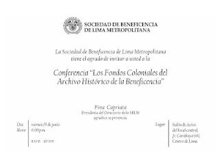 Conferencia Los Fondos Coloniales del Archivo Historico de la Sociedad de Beneficencia de Lima Metropolitana