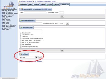 cambiar la estructura de caracteres de base de datos mysql en la pestaña operation-collate de phpmyadmin cambiar la estructura de caracteres de base de datos mysql en la pestaña operation-collate de phpmyadmin