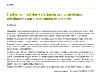 Trastornos mentales y afectación neuropsicológica relacionados con el uso crónico de cannabis - Sofía Tziraki