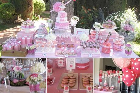 Mesa decorada en rosa