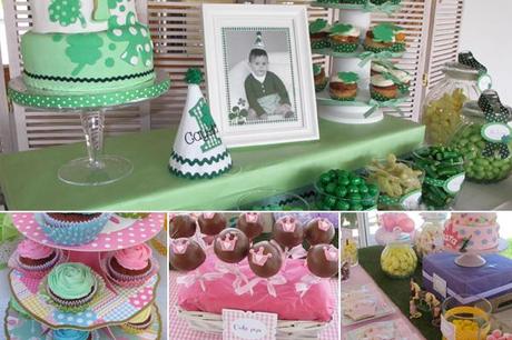 Mesa decorada con dulces en rosas y verdes