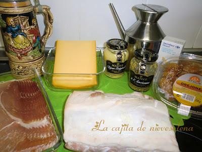 Milhojas de cerdo con crema de mostaza