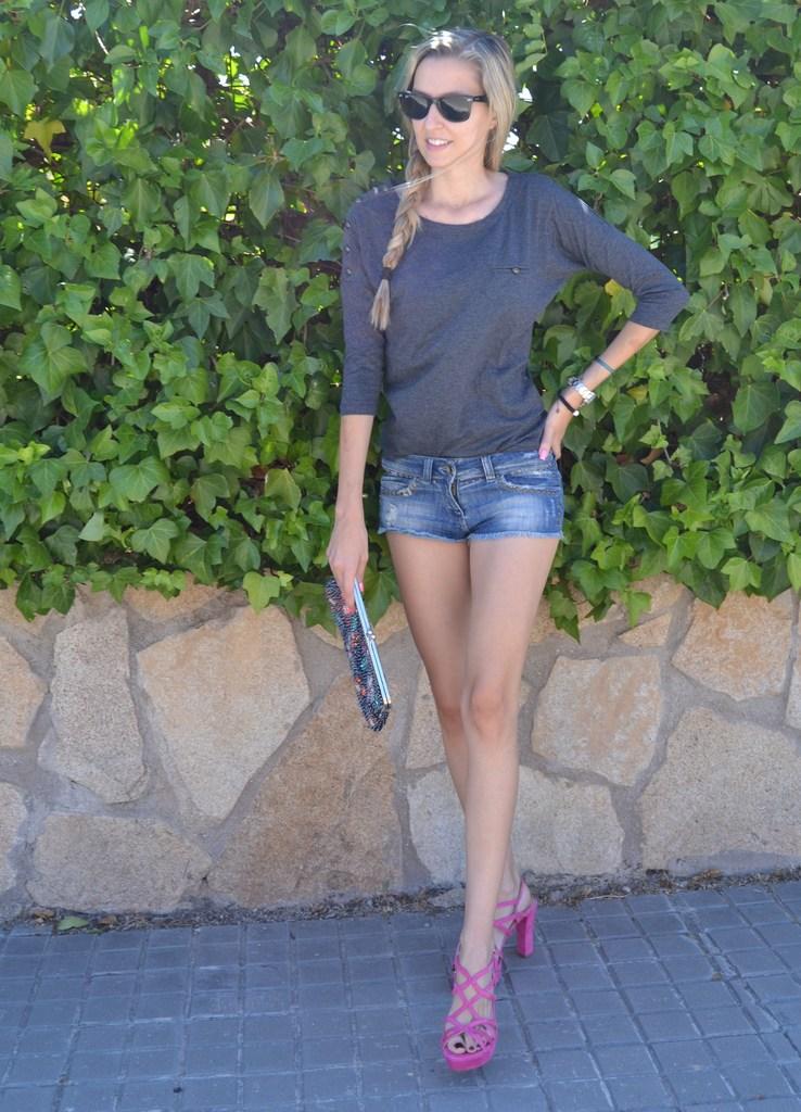 Pink sandals with shorts