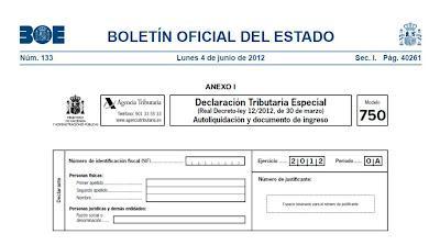 Modelo  750 para acogerse a la amnistía fiscal