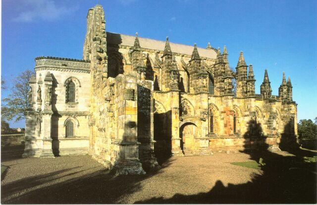 Vista general de la capilla de Rosslyn, Escocia