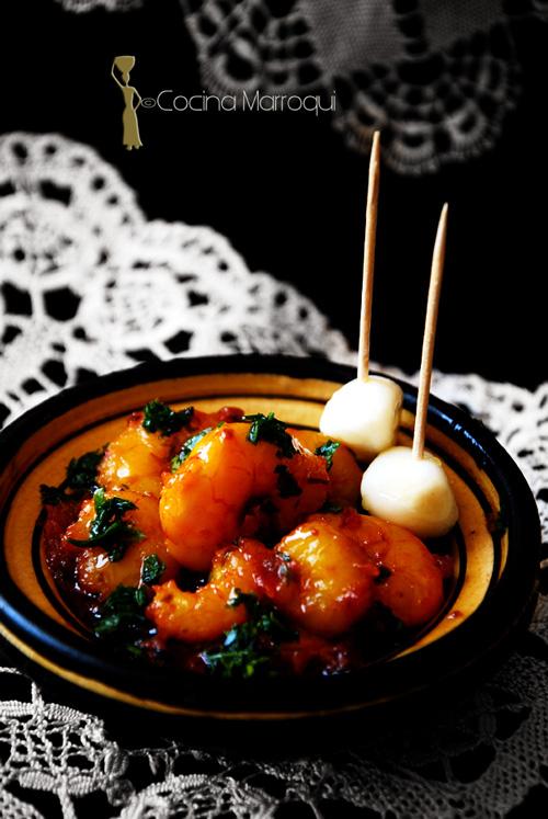 Tajine de gambas al ajillo y cilantro