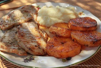 Lomo con Naranja a la plancha y Puré de Piña