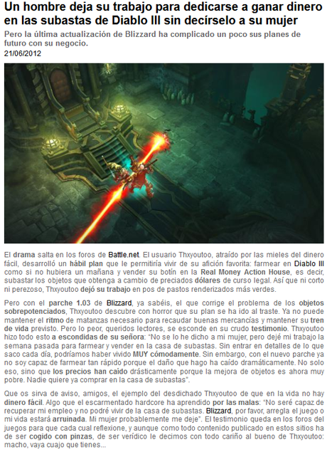 Hombre deja su trabajo para farmear profesionalmente en Diablo III