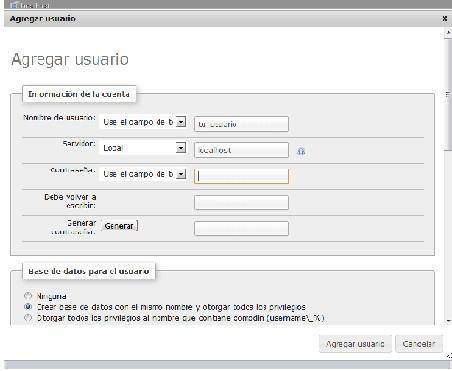 crear usuario y base de datos en phpmyadmin