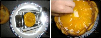 Charlota de mousse de chocolate blanco y melocotón