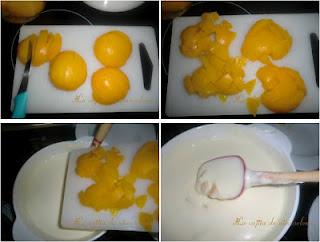 Charlota de mousse de chocolate blanco y melocotón