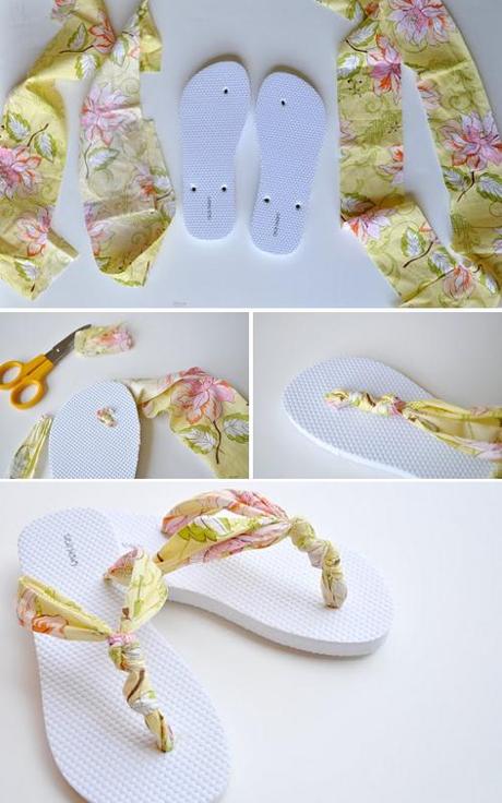 Tiras de tela reciclada con nudos para flipflops sandalias