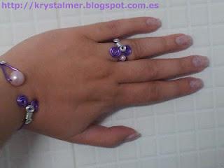 Rosa claro con estampado azul - Joyas de alambre Lalu