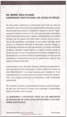 Exigen vecinos a gobernador el cierre y desmantelamiento de gaseras en Naucalpan