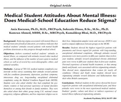Actitudes de estudiantes de medicina sobre enfermedad mental - Korszun y col.