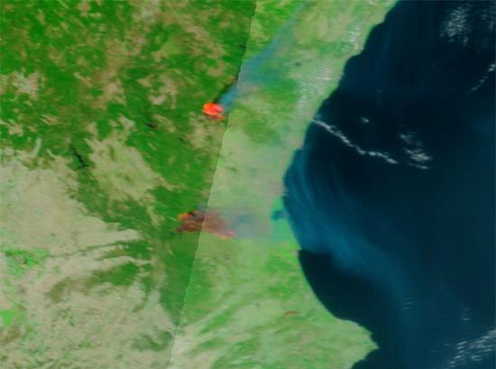 Imagen satélite (30.06.2012) de los incendios en Valencia