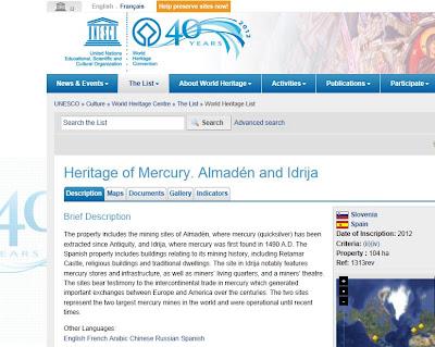 Almadén e Idria en la web de la UNESCO