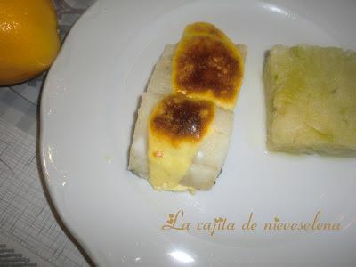 Bacalao con mayonesa de naranja y falso pilpil de patatas