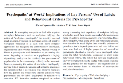 ¿Psicópatas en el trabajo? Implicaciones del etiquetaje de las personas y criterios comportamentales para la psicopatía - Caponecchia y col.