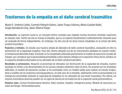 Trastornos de la empatía en el daño cerebral traumático - Jiménez-Cortés y col.