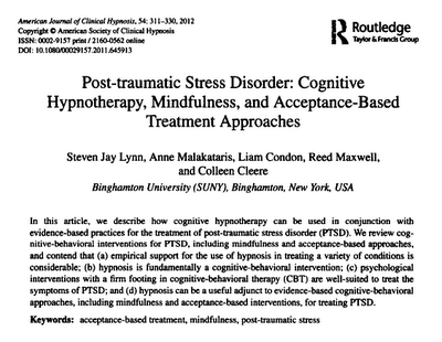 TEPT: Afrontes de Hipnoterapia cognitiva, Atención plena y Tratamiento basado en la aceptación - Lynn y col.