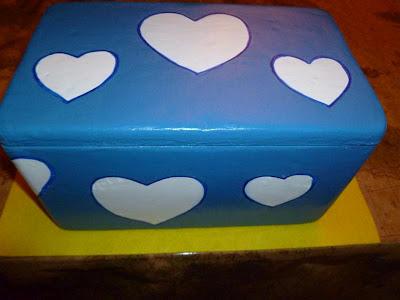 Cajita azul con corazones y sellito de regalo!