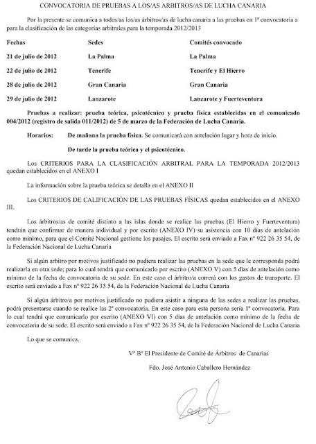 CONVOCATORIA DE PRUEBAS A LOS/AS ÁRBITROS/AS DE LUCHA CANARIA 2012/2013