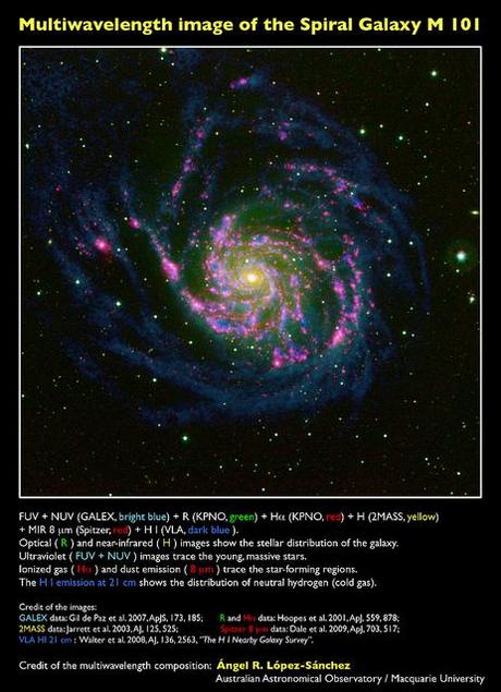 Gas, estrellas y polvo en la galaxia espiral M 101