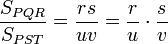 Teorema de Pitágoras y demostración \frac {S_{PQR}}{S_{PST}}=\frac {rs}{uv} = \frac {r}{u} \cdot \frac {s}{v}