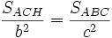 Teorema de Pitágoras y demostración \frac {S_{ACH}}{b^2} = \frac {S_{ABC}} {c^2}