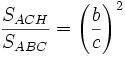 Teorema de Pitágoras y demostración \frac {S_{ACH}}{S_{ABC}}= \left (\frac {b}{c} \right )^2