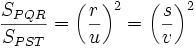 Teorema de Pitágoras y demostración \frac {S_{PQR}}{S_{PST}}= \left (\frac {r}{u} \right )^2 = \left ( \frac {s}{v} \right ) ^2