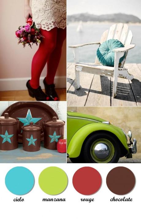 Colour Board 36. Sky blue, apple green, rouge and chocolate