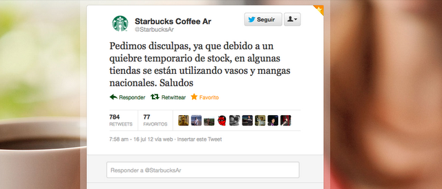 Metidota de pata de twitter de Starbucks Argentina