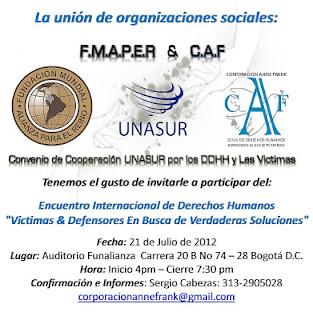 Encuentro Internacional de Derechos Humanos en Bogotá Inscripciones Libres