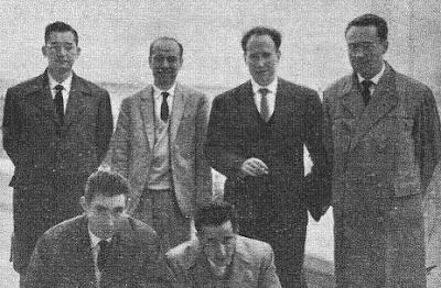Los ajedrecistas Puig, Pomar, Díez del Corral, Ridameya, Serra y Franco en Varna 1962