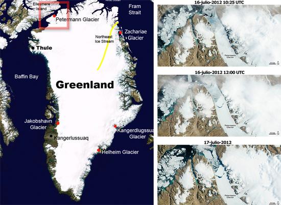 Desprendimiento de iceberg del Glaciar Petermann: Secuencia de imágenes