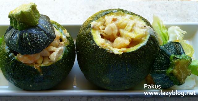 Receta de calabacines rellenos de merluza y gambas