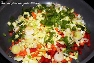 Lasaña de verduras con gambas