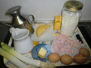 Quiche de tetilla, puerros y camarones