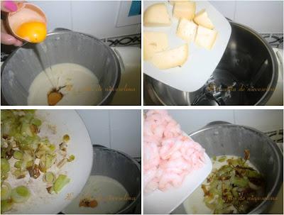 Quiche de tetilla, puerros y camarones