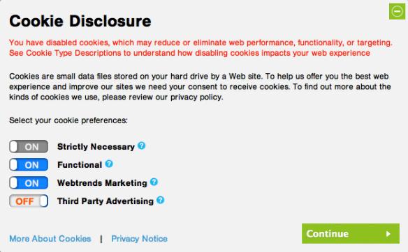 Captura de pantalla de la política de cookies de una web británica