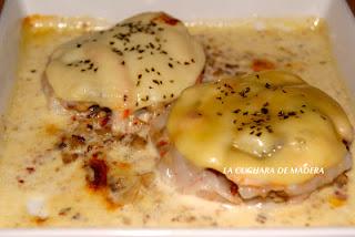 GAMBAS BLANCAS RELLENAS DE CHAMPIÑÓN  Y JAMÓN