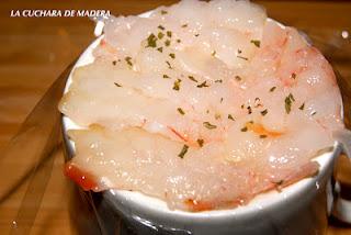 GAMBAS BLANCAS RELLENAS DE CHAMPIÑÓN  Y JAMÓN