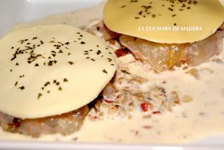 GAMBAS BLANCAS RELLENAS DE CHAMPIÑÓN  Y JAMÓN