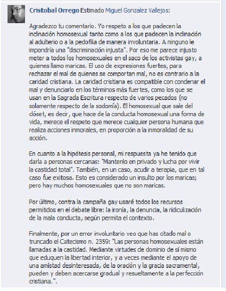 Cristóbal Orrego ataca a la comunidad LGTB de Chile Cristóbal Orrego ataca a la comunidad LGTB de Chile